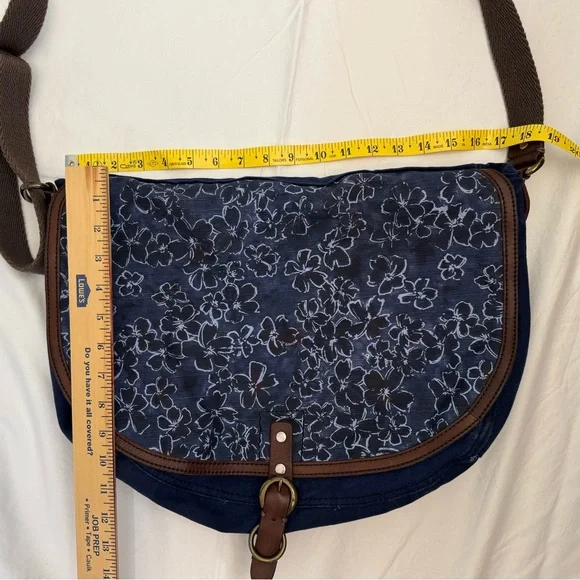 Lucky Brand Denim Floral Crossbody Messenger Bag Boho Navy - Picture 3 of 6